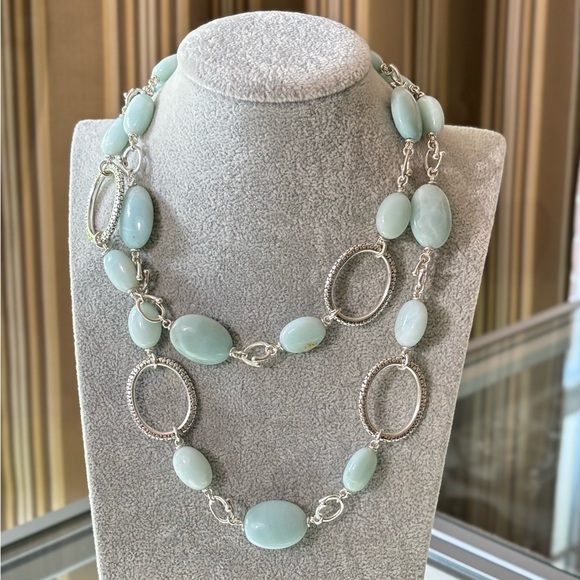Michael Dawkins Sterling silver Large Amazonite Station Necklace 36" - Picture 1 of 11